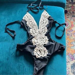 Sexy Crochet Black One Piece Bikini